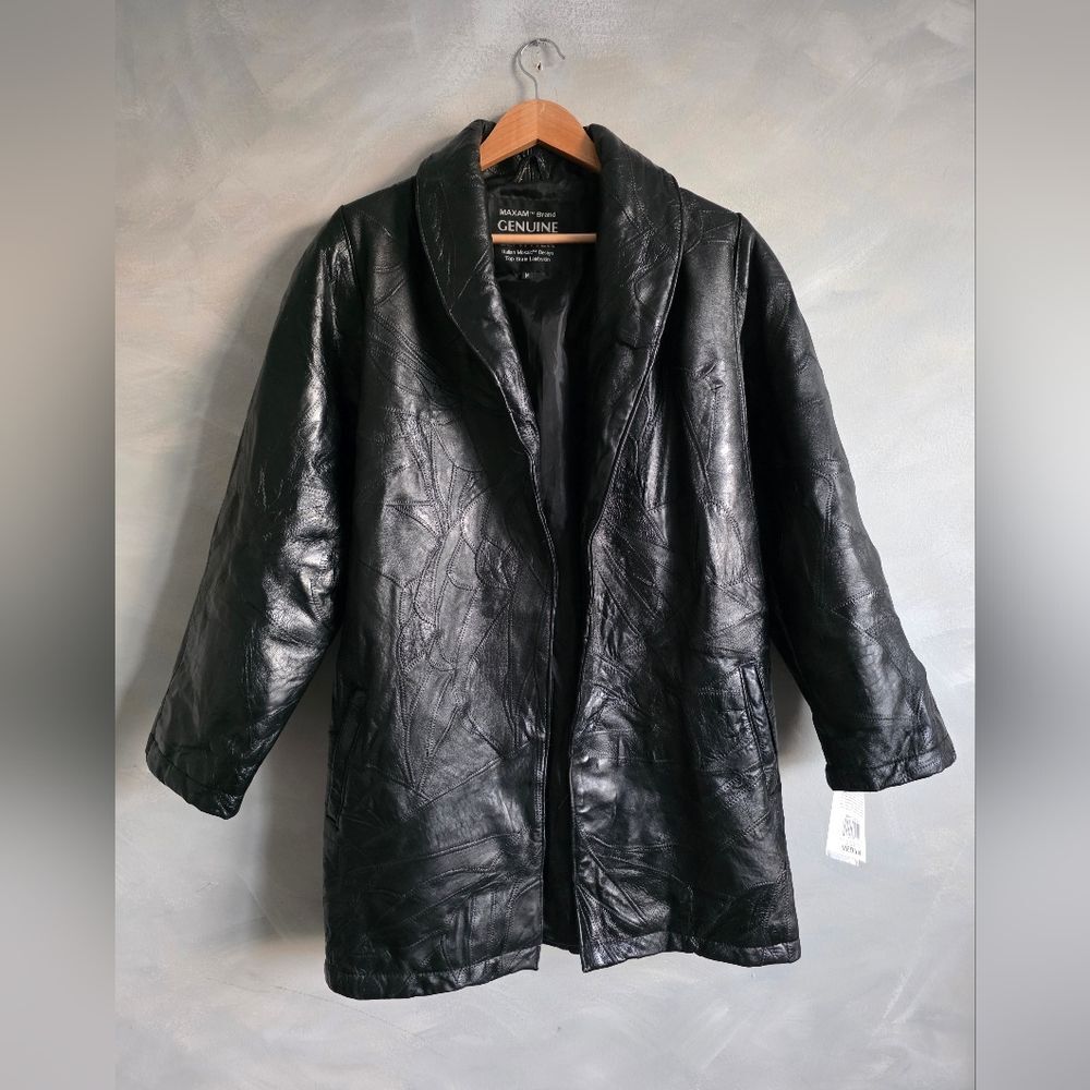 Vtg Lambskin Leather Trench Italian Mosaic Design Patchwork Belted Jacket Coat M